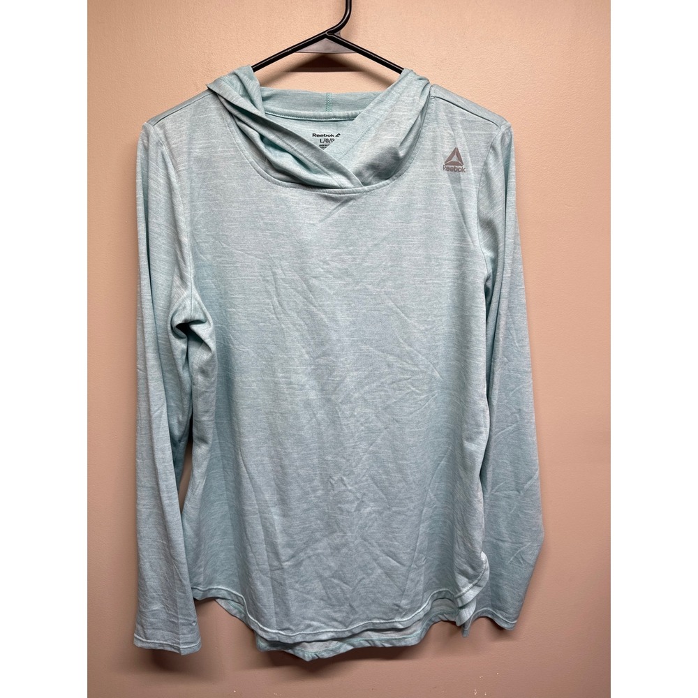 Reebok Women's Light Blue Heathered‎ Hooded Long Sleeve Athletic Top Size L